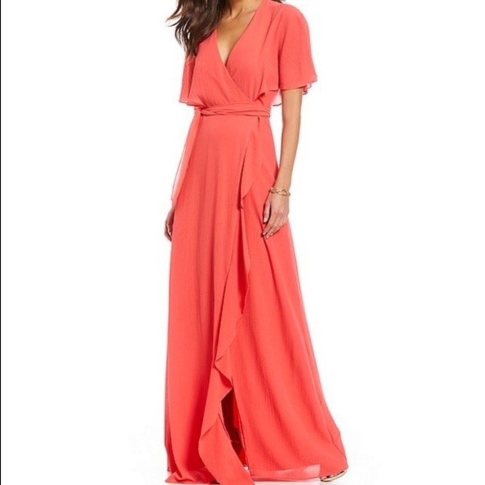 H by Halston- Flutter sleeve wrap maxi dress